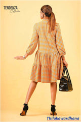 Tendenza Chinese Collar Gingham Tiered Dress