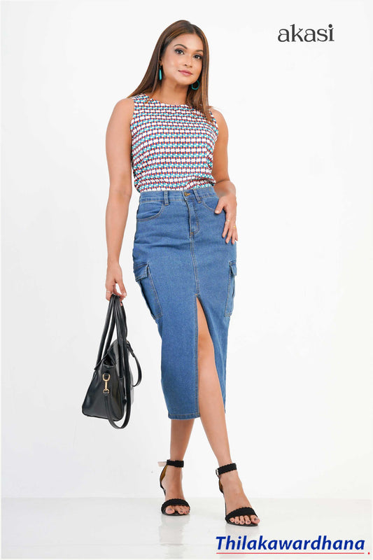 High Waist Slit Detailed Denim Skirt