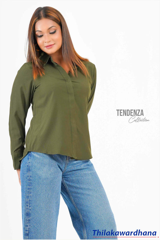 Tendenza Concealed Placket Long Sleeve Top