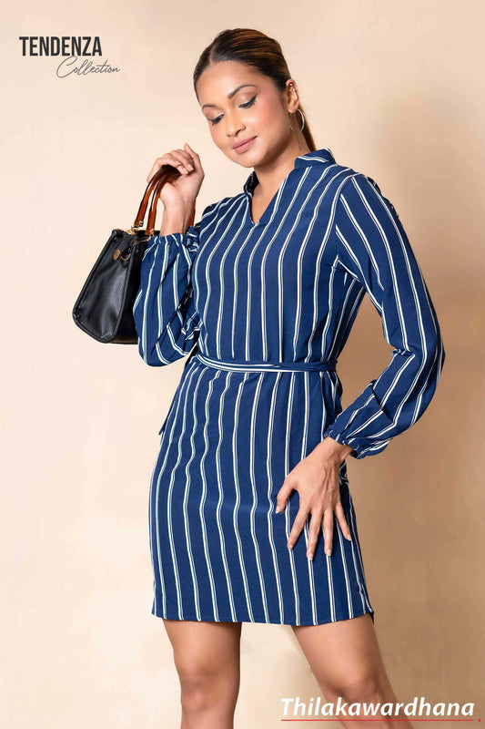 Tendenza Striped Print Belted Shirt Dress