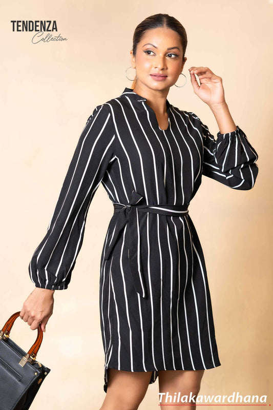 Tendenza Striped Print Belted Shirt Dress