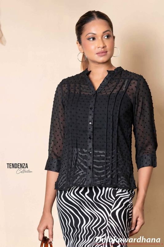 Tendenza Pintuck Detailed 3/4 Sleeve Top