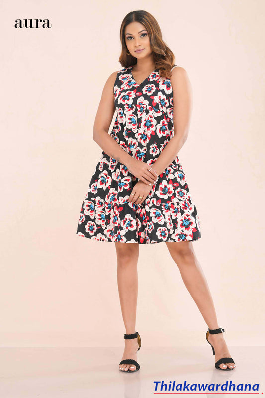 Aura Sleeveless Floral Printed Skater Dress