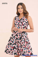 Aura Sleeveless Floral Printed Skater Dress