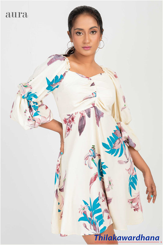 Aura Puff Sleeve Printed Mini Dress