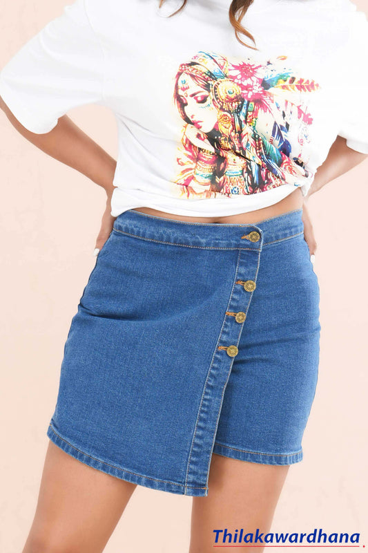 Mid Waist Mini Denim Skirt