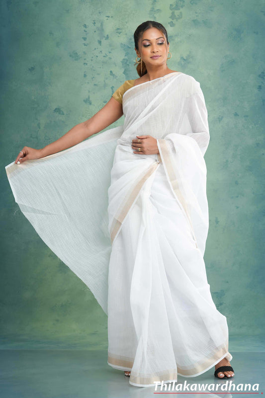 Border Detailed Linen Cotton Saree