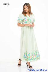 Aura Embroidered Overlap Maxi Dress