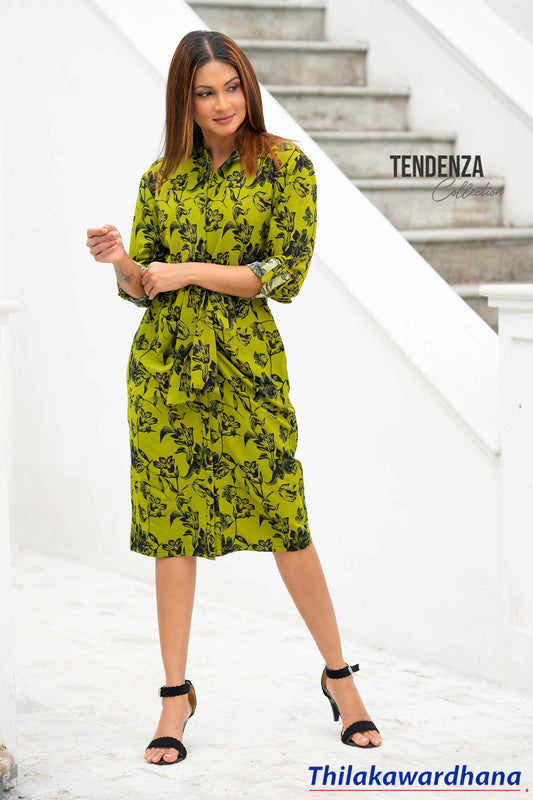 Tendenza Tab Sleeve Belted Shirt Dress