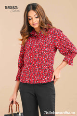 Tendenza Sleeve Smocking Detailed Printed Top