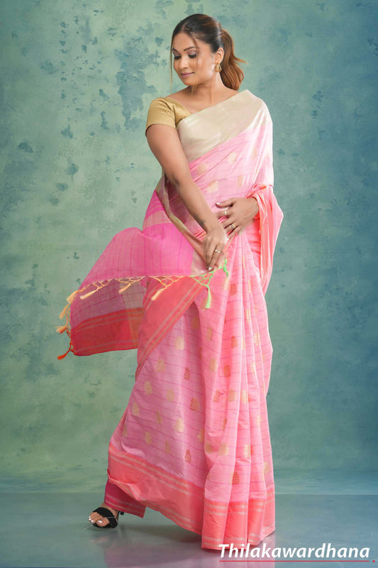 Border Detailed Linen Cotton Saree