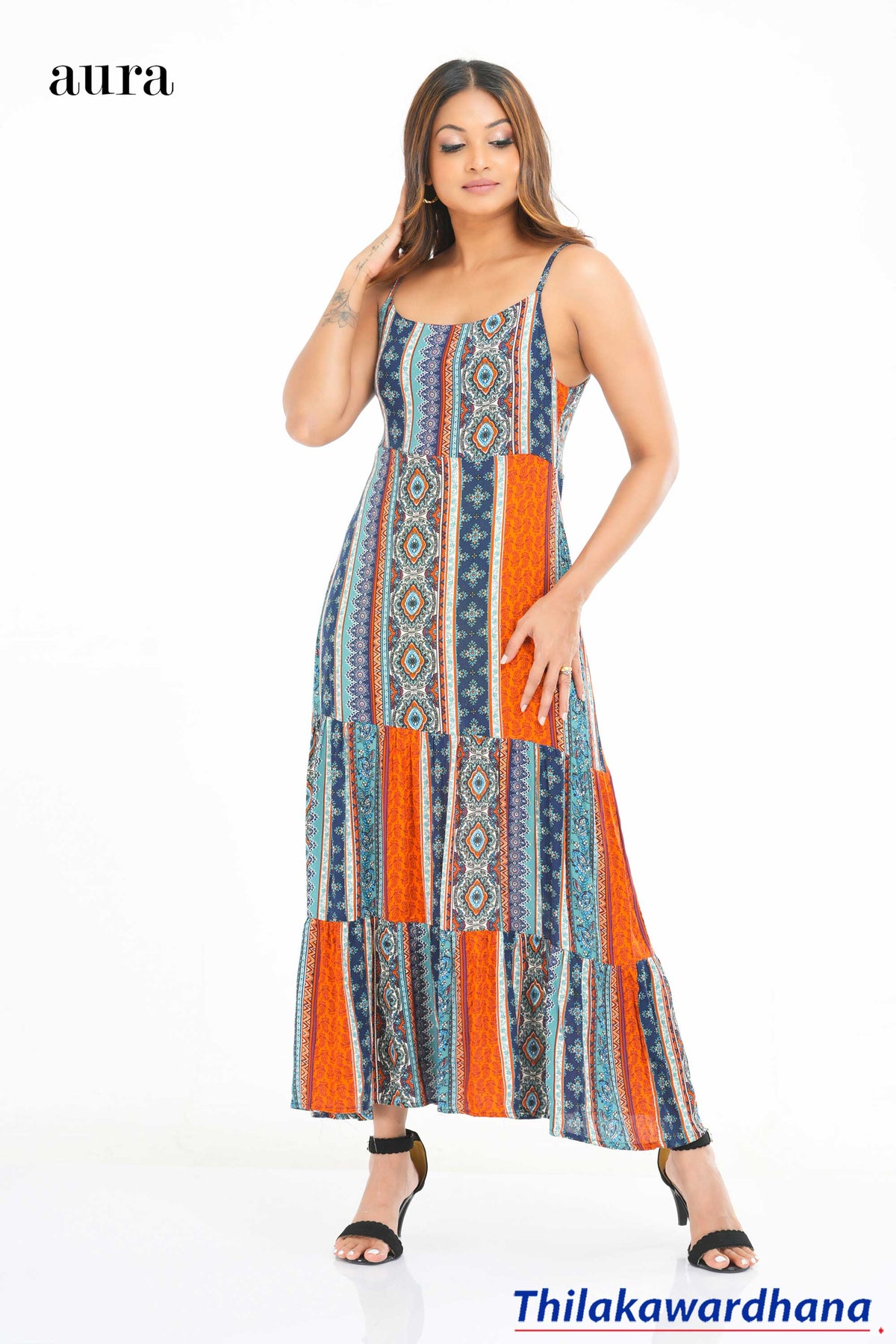 Aura Printed Criss Cross Back Maxi Dress