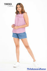 Tendenza Notch Neck Sleeveless Top - With a Free Scrunchie