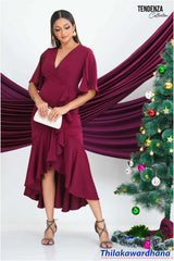 Tendenza Cape Sleeve Asymmetric Ruffle Hem Dress