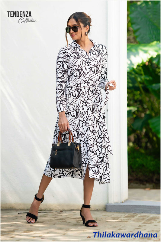 Tendenza Long Sleeve Printed Dress