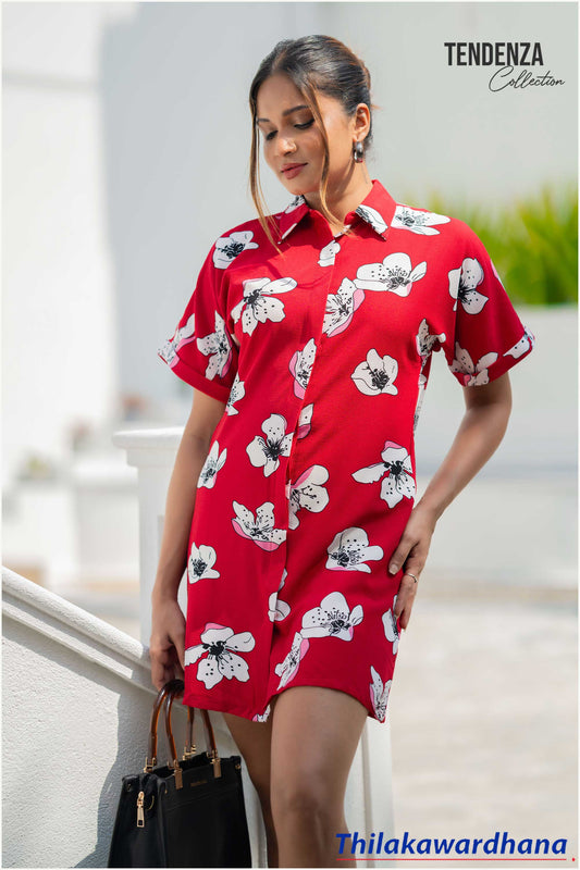 Tendenza Concealed Placket Button Down Printed Dress