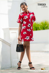 Tendenza Concealed Placket Button Down Printed Dress