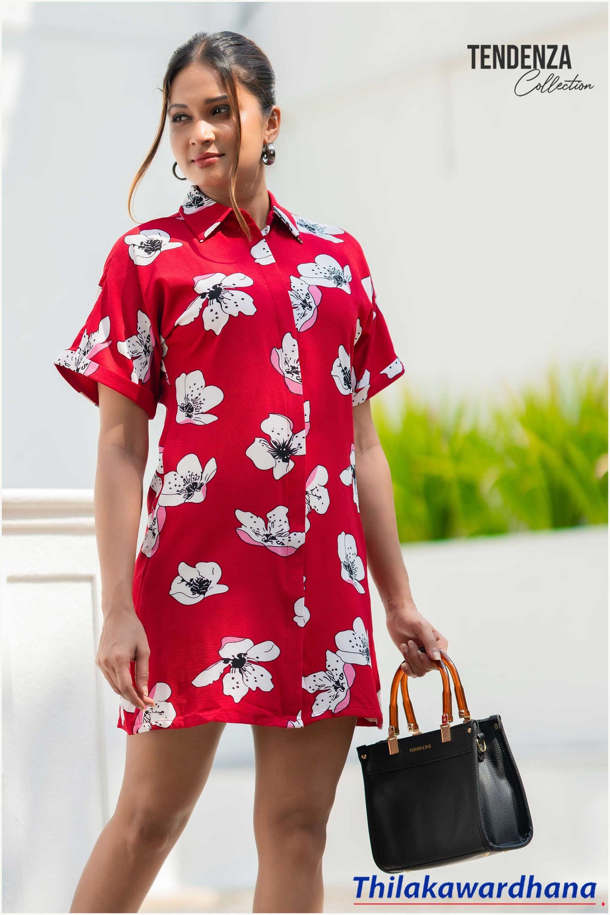 Tendenza Concealed Placket Button Down Printed Dress