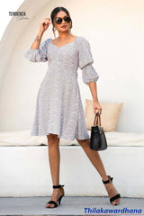 Tendenza Sweetheart Neckline Puff Sleeve Dress