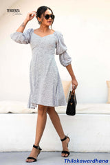 Tendenza Sweetheart Neckline Puff Sleeve Dress