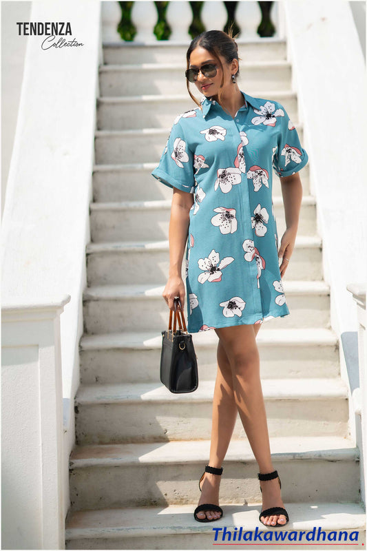 Tendenza Concealed Placket Button Down Printed Dress