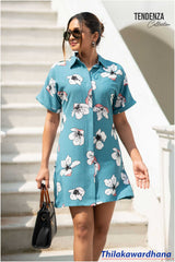 Tendenza Concealed Placket Button Down Printed Dress