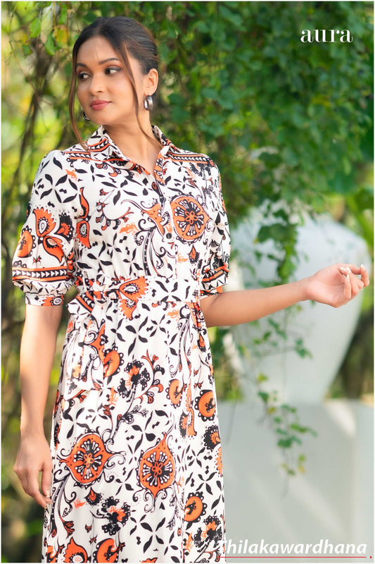 Aura Waist Belted Printed Dress