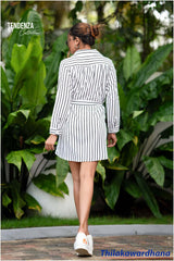 Tendenza Striped Print Belted Shirt Dress