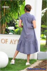 Tendenza Asymmetrical Short Sleeve Tired Linen Dress