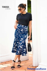 Tendenza Printed Godet Midi Skirt