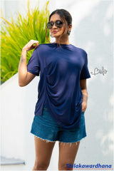 Tendenza Solid Ruched Asymmetrical Hem Tee