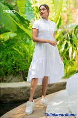 Tendenza Asymmetrical Short Sleeve Tired Linen Dress