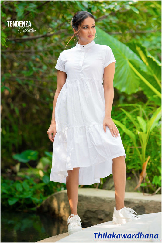 Tendenza Asymmetrical Short Sleeve Tired Linen Dress