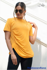 Tendenza Solid Ruched Asymmetrical Hem Tee