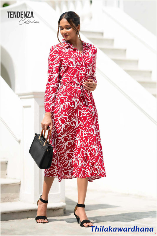 Tendenza Long Sleeve Printed Dress