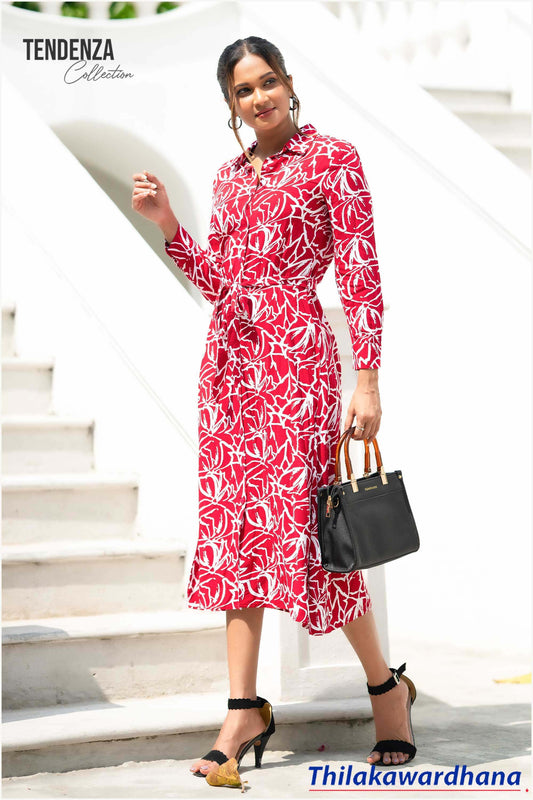 Tendenza Long Sleeve Printed Dress