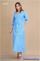 Aura Embroidered 3/4 Sleeve Maxi Dress