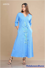 Aura Embroidered 3/4 Sleeve Maxi Dress