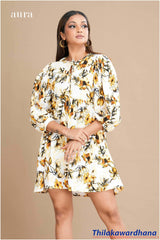 Aura Neck Tie Detailed Printed Mini Dress