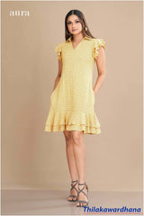 Aura Sunny Checkered Flutter Dress