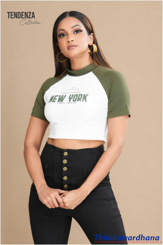 Tendenza Contrast Detailed Raglan Sleeve Crop Top