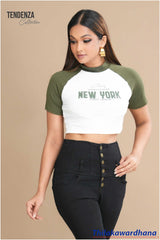 Tendenza Contrast Detailed Raglan Sleeve Crop Top