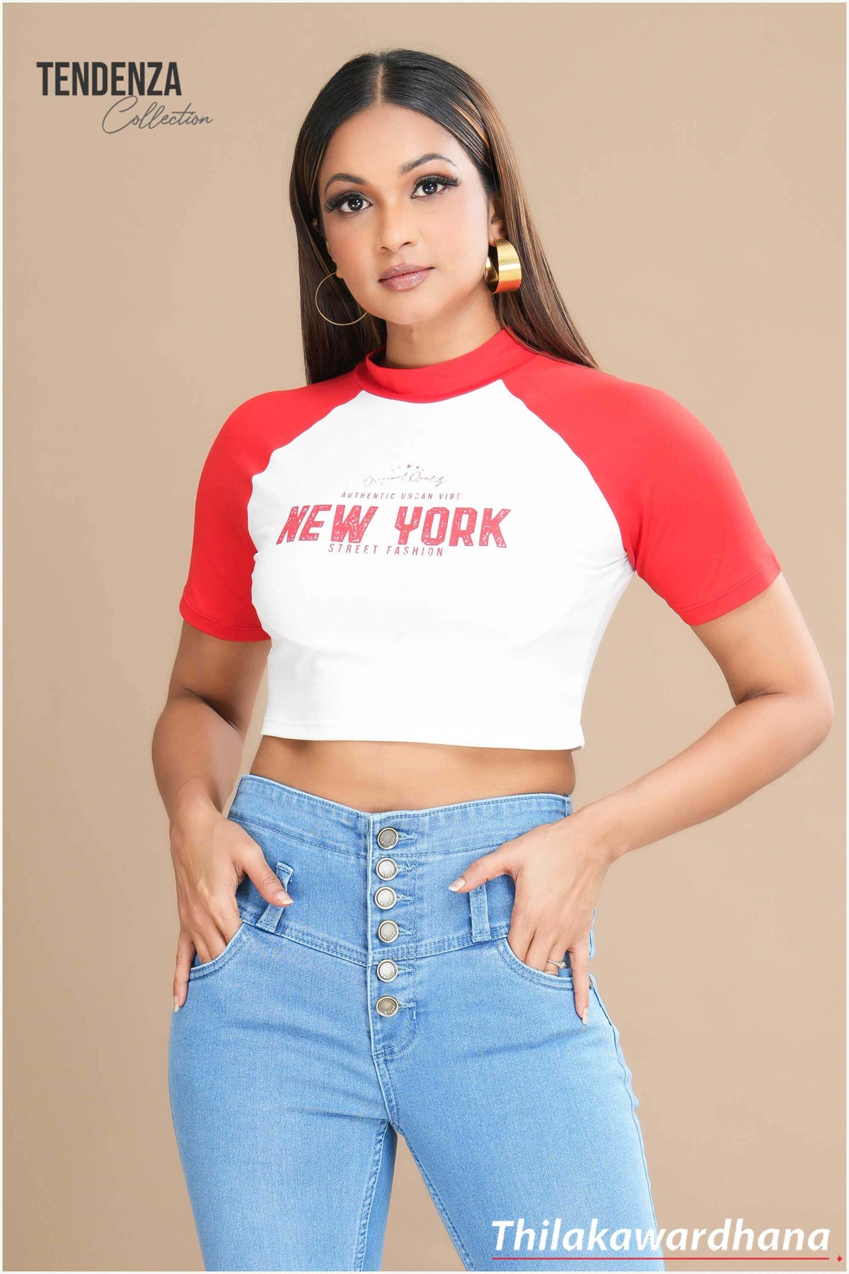 Tendenza Contrast Detailed Raglan Sleeve Crop Top