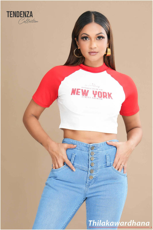 Tendenza Contrast Detailed Raglan Sleeve Crop Top