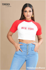 Tendenza Contrast Detailed Raglan Sleeve Crop Top