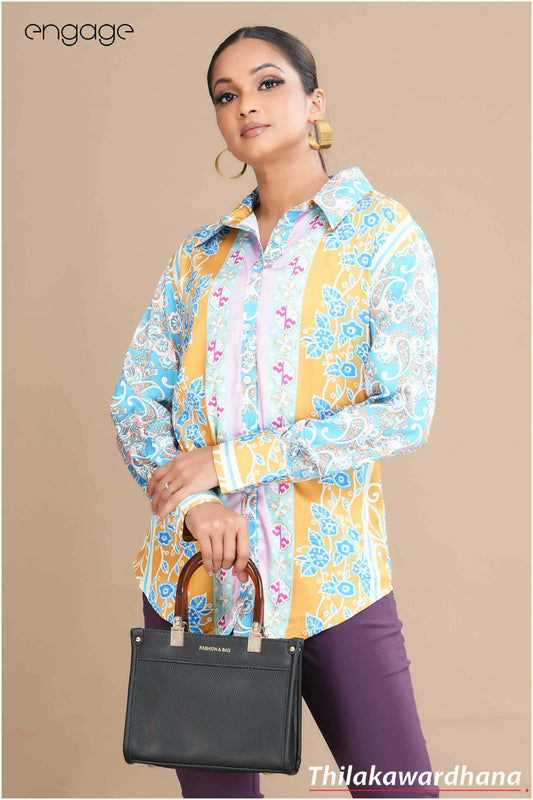 Engage Floral Stripes Elegance Satin Top