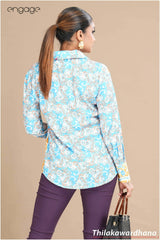 Engage Floral Stripes Elegance Satin Top