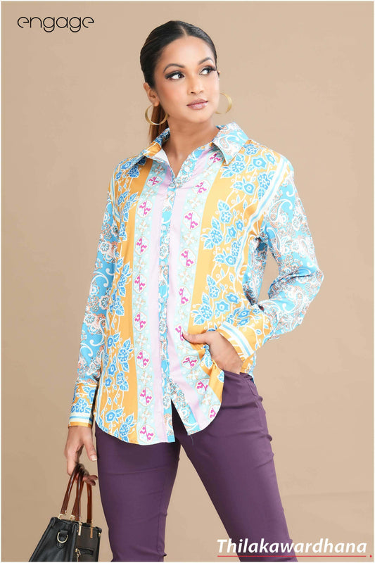 Engage Floral Stripes Elegance Satin Top