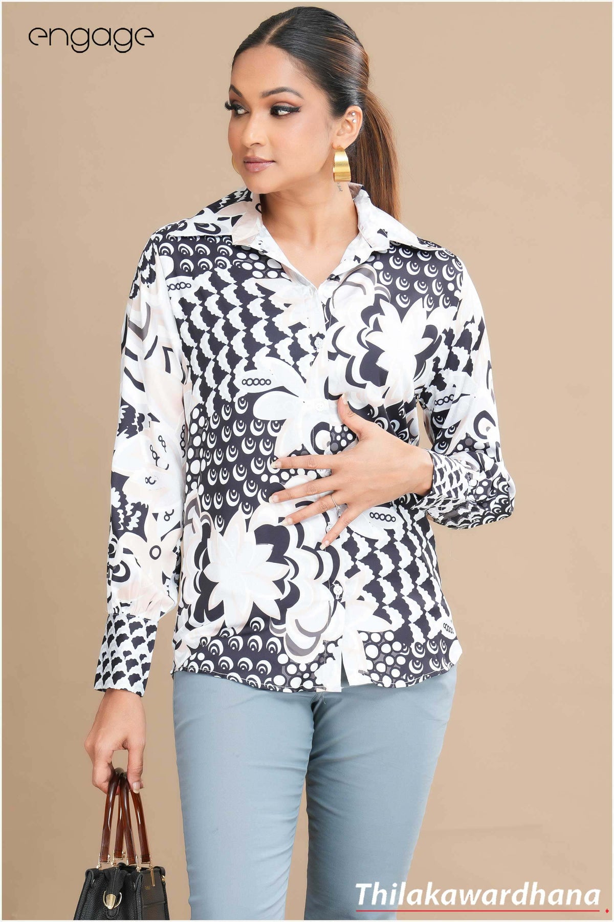 Engage Printed Elegance Satin Top