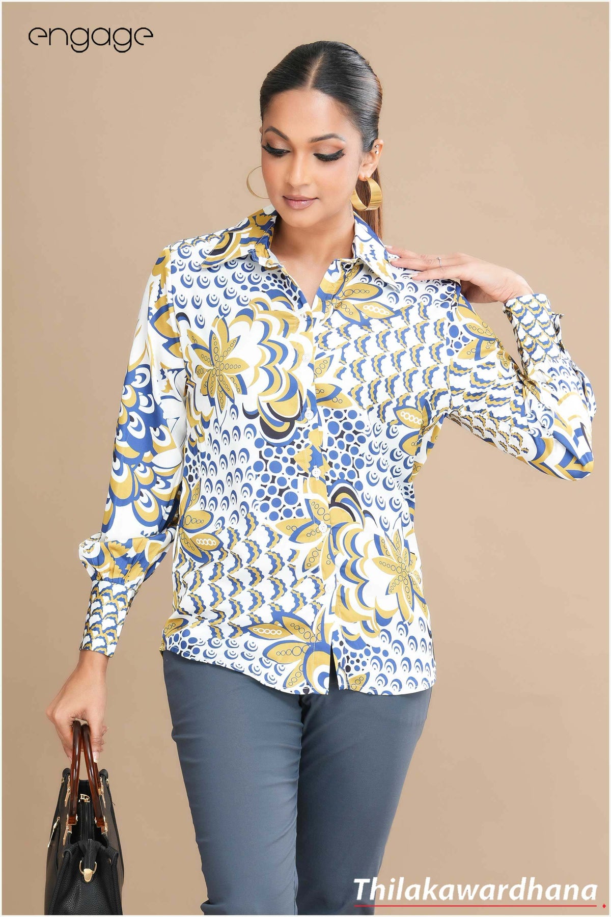 Engage Printed Elegance Satin Top